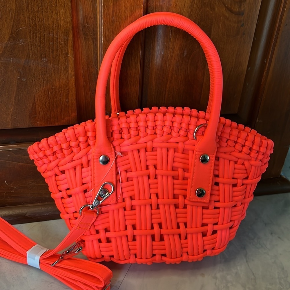 Urban outfitters  Nylon fabric woven bag NWOT dome top satchel fluorescent Orang - Picture 6 of 10
